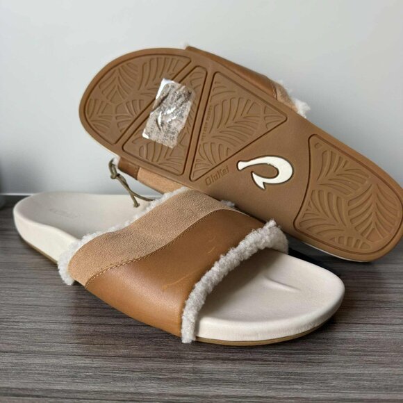 OluKai Hō‘ala Women’s Slide Sandals Size 10 $120 in Tan / Puka Hoala Shearling - Picture 5 of 12